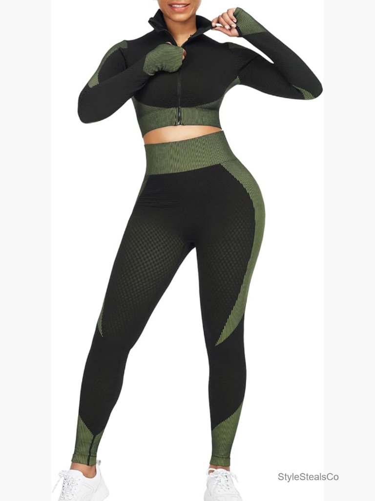 Long Sleeve Crop Top High Waist Legging Set Workout Gym Activewear